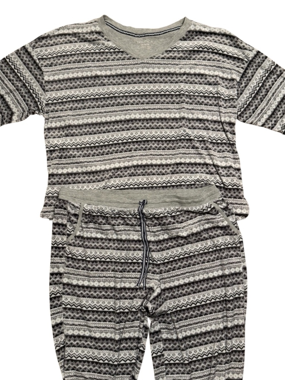Nautica Women’s Grey and White Striped Patterned Pajama Set